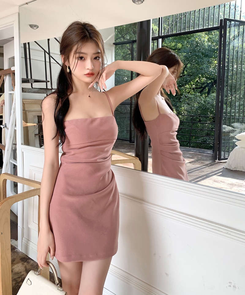 Pink package hip T-back sexy dress for women