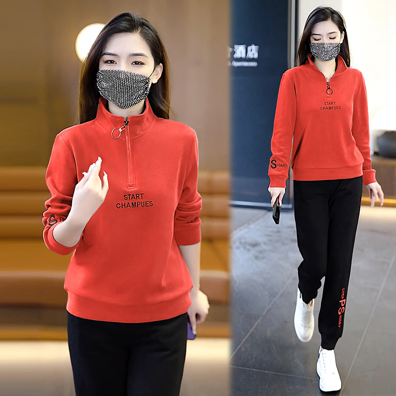 Casual sports fashion long sleeve hoodie 2pcs set for women