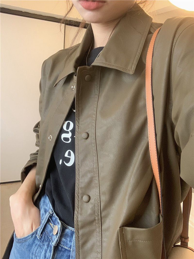 All-match Korean style leather coat long sleeve coat