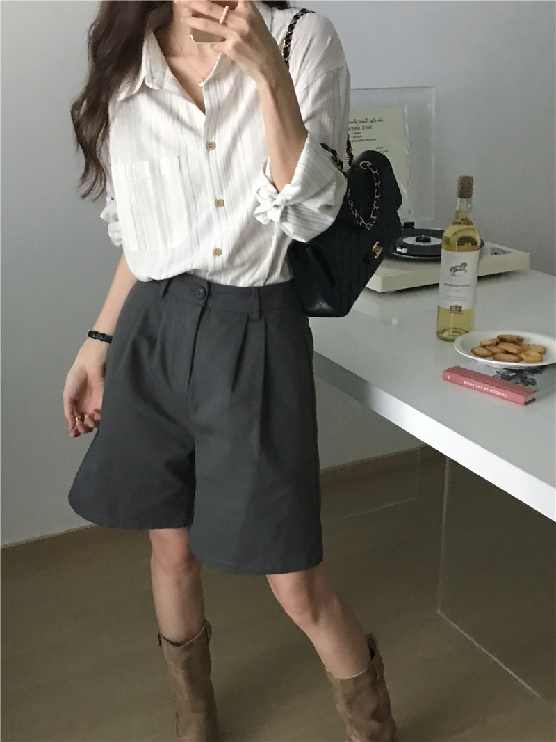 Korean style all-match cotton linen stripe shirt