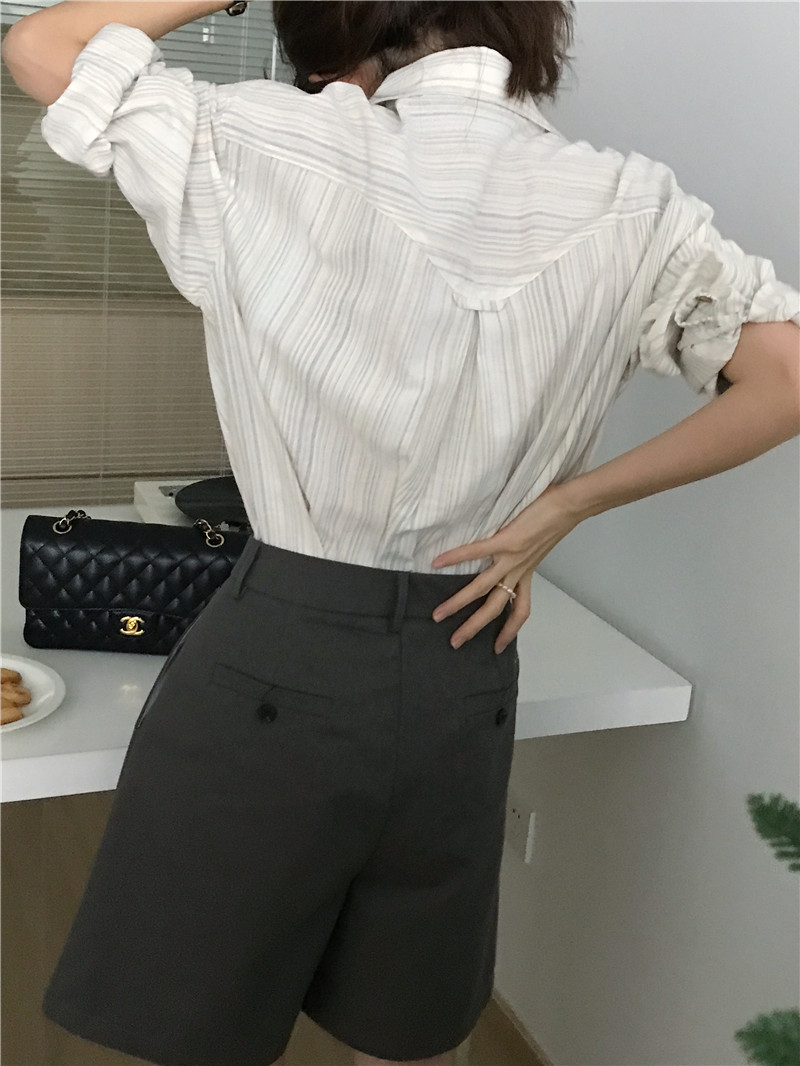 Korean style all-match cotton linen stripe shirt