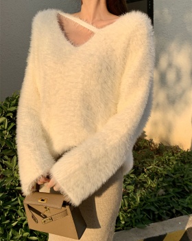 Mink hair loose pullover sweater for women