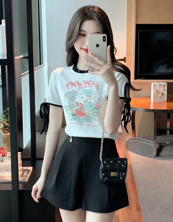 Mixed colors loose tops printing T-shirt for women