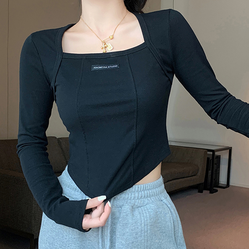 Short spicegirl tops long sleeve clavicle for women