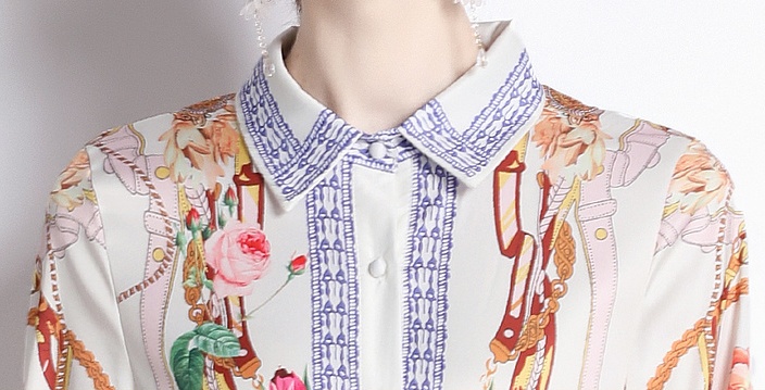 Long shirt collar temperament printing lapel slim dress
