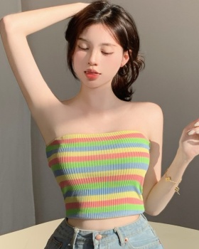 Short colors vest wrapped chest stripe tops for women