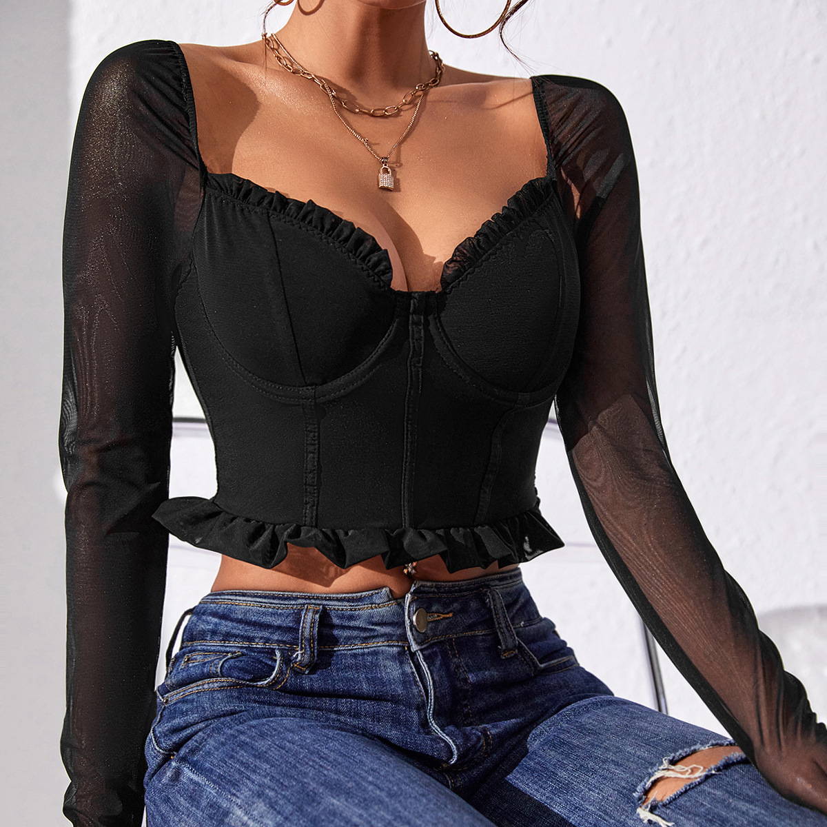 Rims low-cut European style sexy tops for women