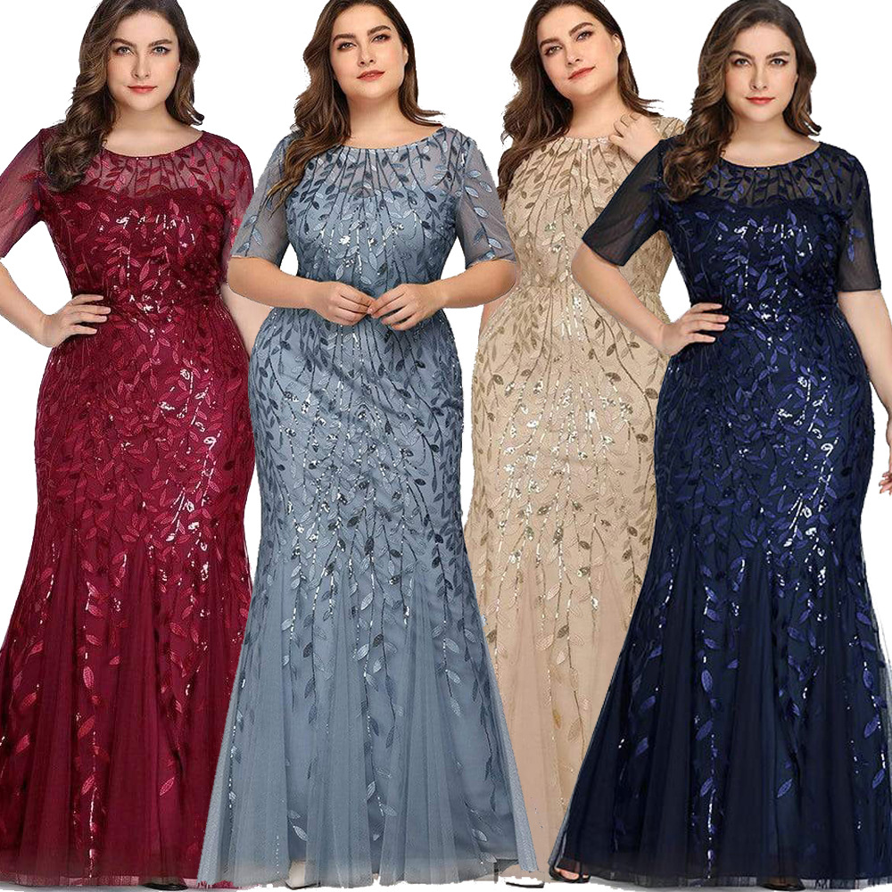 European style large yard sequins evening dress for women