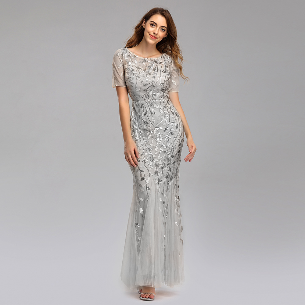 European style large yard sequins evening dress for women