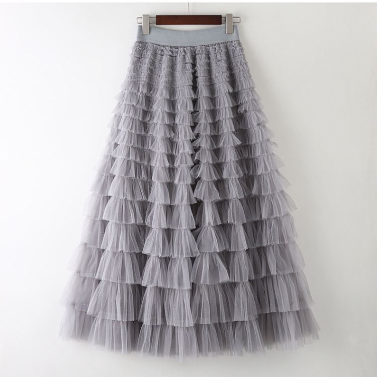 Lady gauze temperament long skirt cake elastic waist skirt