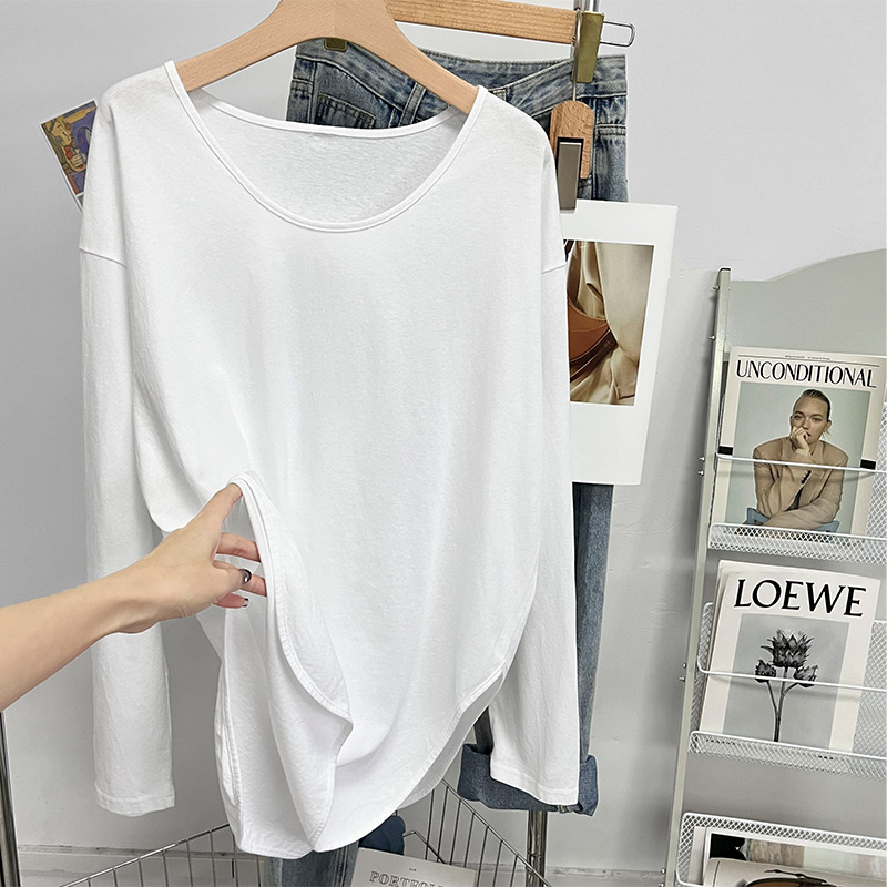 Pure cotton U-neck T-shirt long bottoming shirt for women
