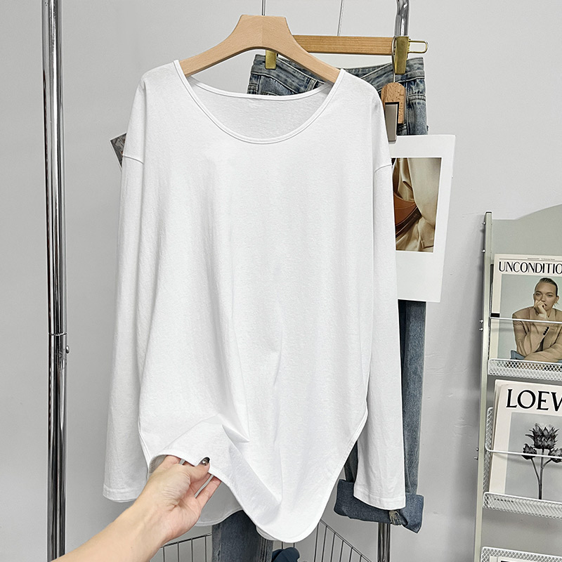 Pure cotton U-neck T-shirt long bottoming shirt for women