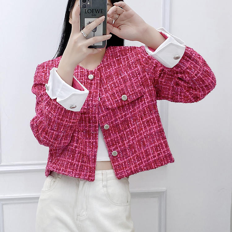 Splice weave spring and autumn short coat for women
