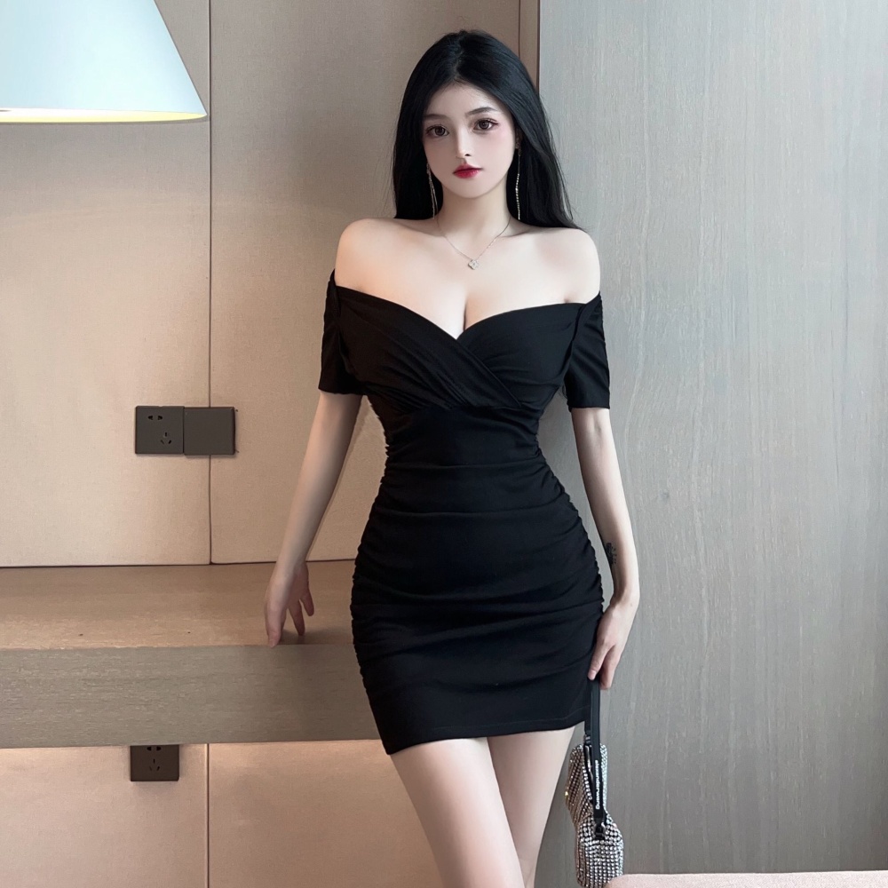 Strapless tight sexy short sleeve package hip dress
