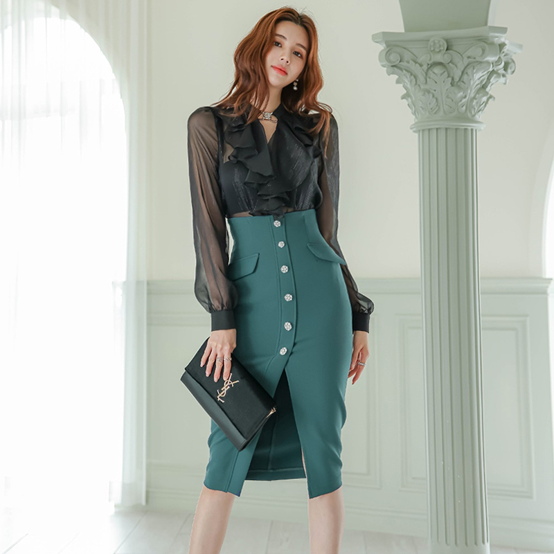 Korean style skirt shirt 2pcs set for women
