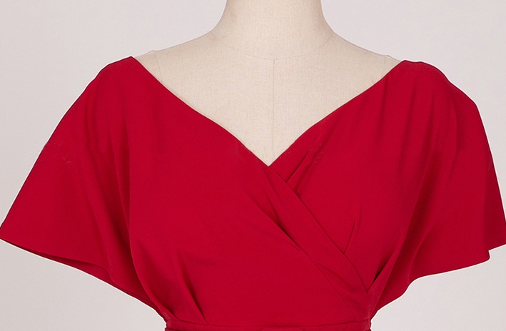 Pinched waist slim V-neck raglan sleeve spring with belt dress