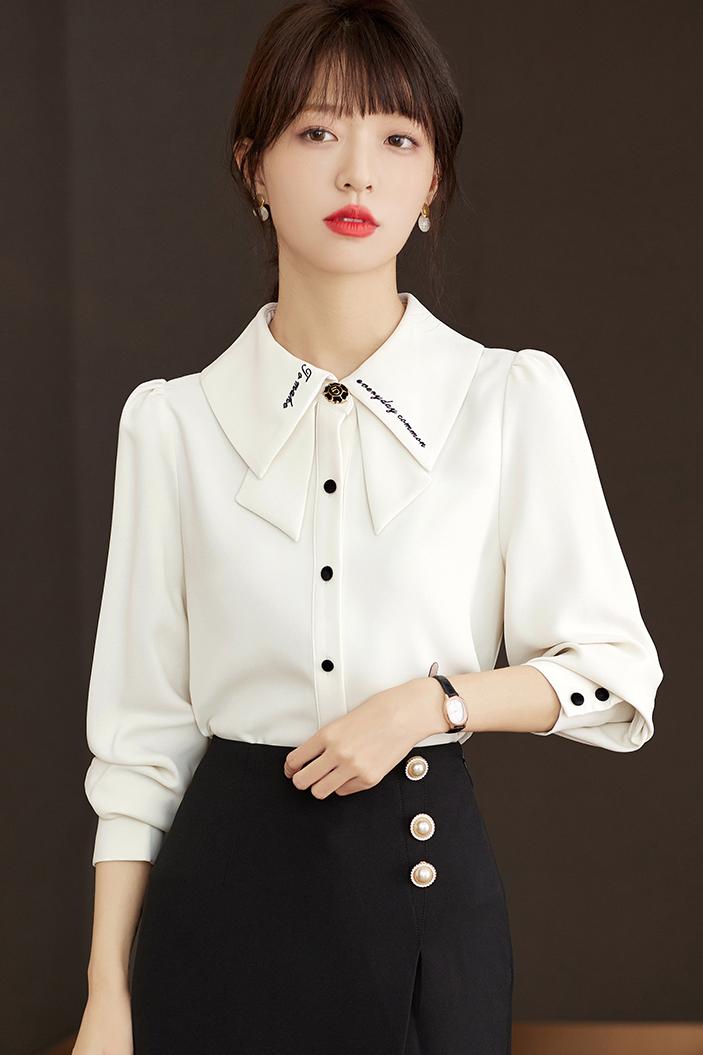 Lapel light France style long sleeve shirt for women