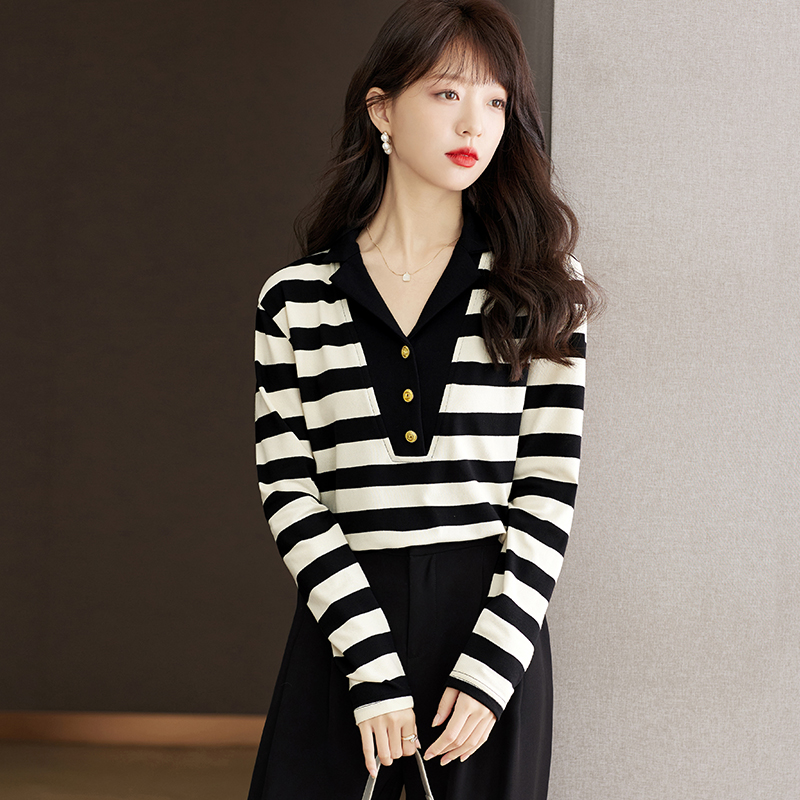 France style unique T-shirt stripe spring bottoming shirt