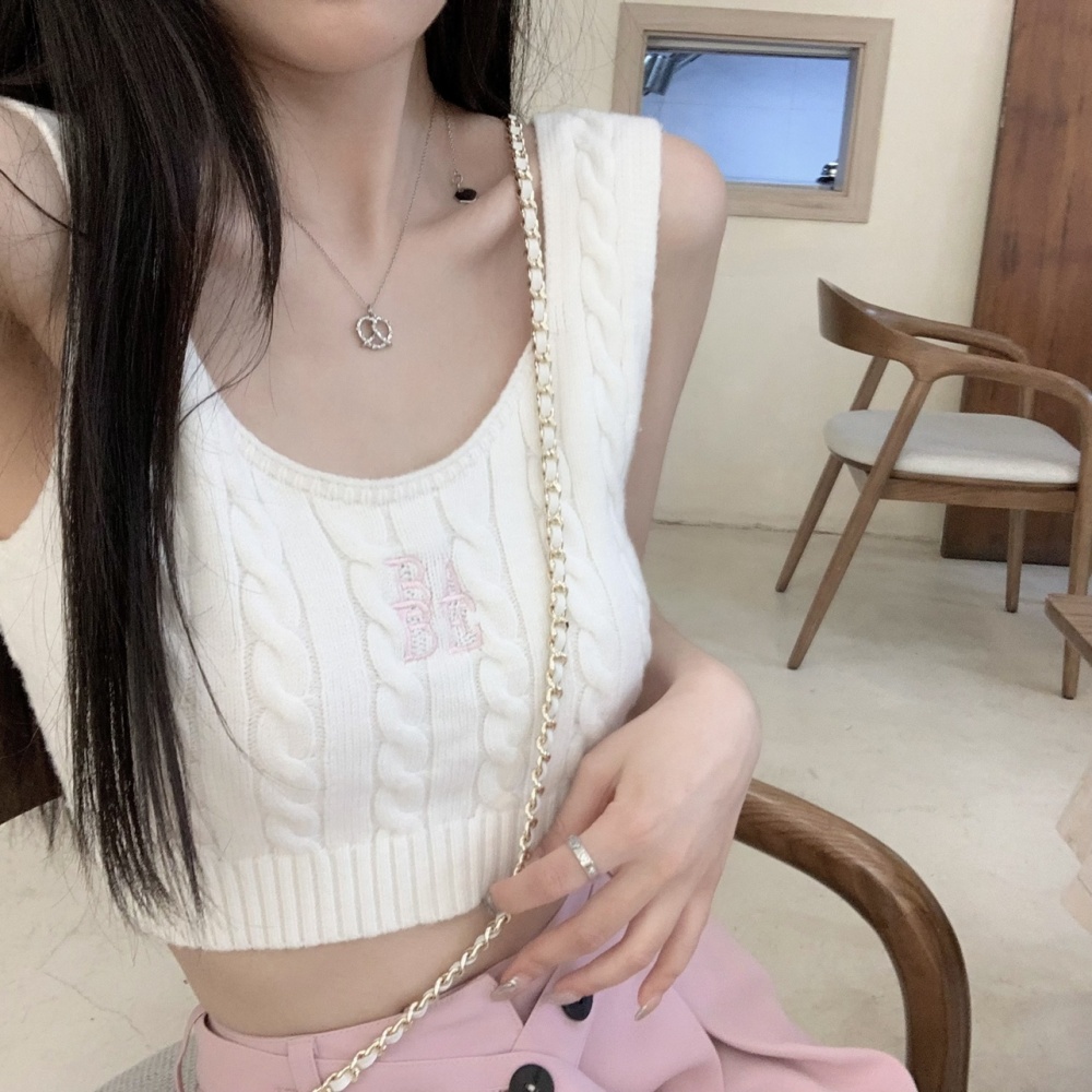 Sexy knitted tops sleeveless small sling for women