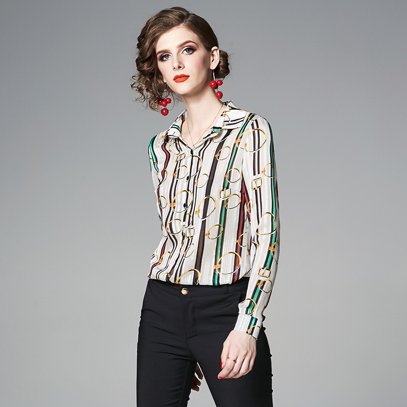 Gold line spring long sleeve fashion stripe shirt