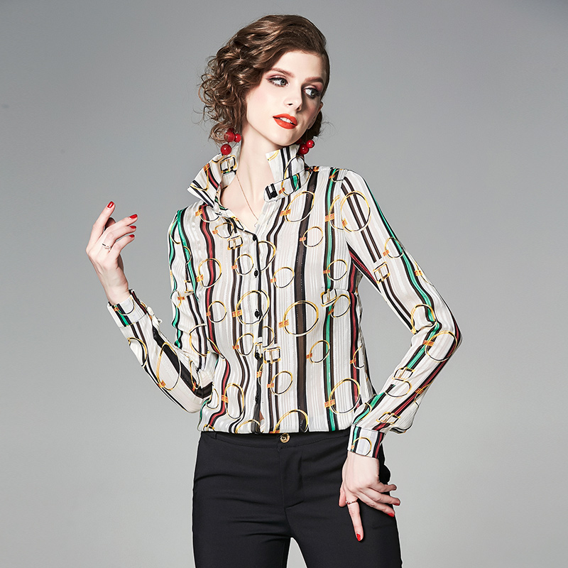 Gold line spring long sleeve fashion stripe shirt