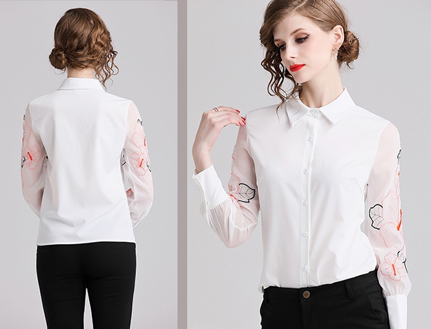 Embroidery fashion shirt lantern sleeve tops