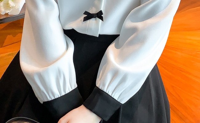 Splice all-match shirt long sleeve bow tops for women