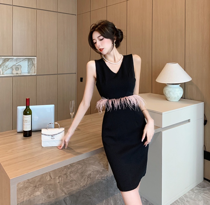 Slim Korean style package hip V-neck dress