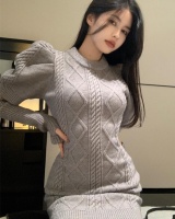 With cuff temperament knitted package hip twist dress