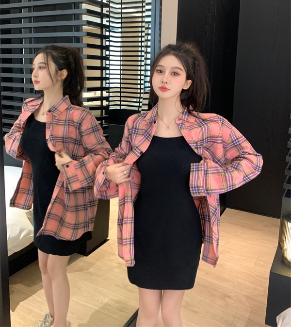 Long sleeve Casual tops spring plaid cardigan for women