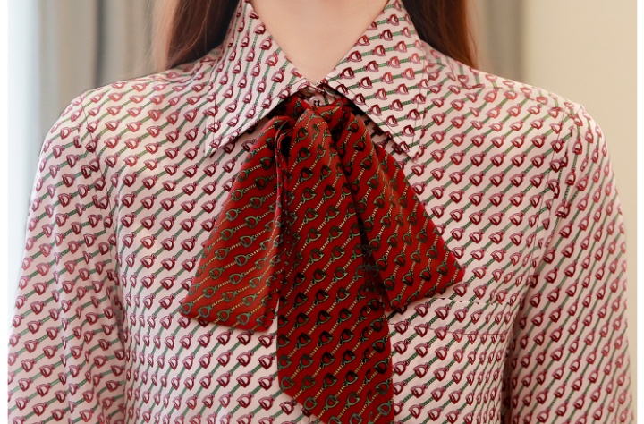 Bow spring streamer real silk chain shirt for women