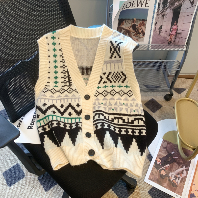 Retro knitted vest loose V-neck coat for women