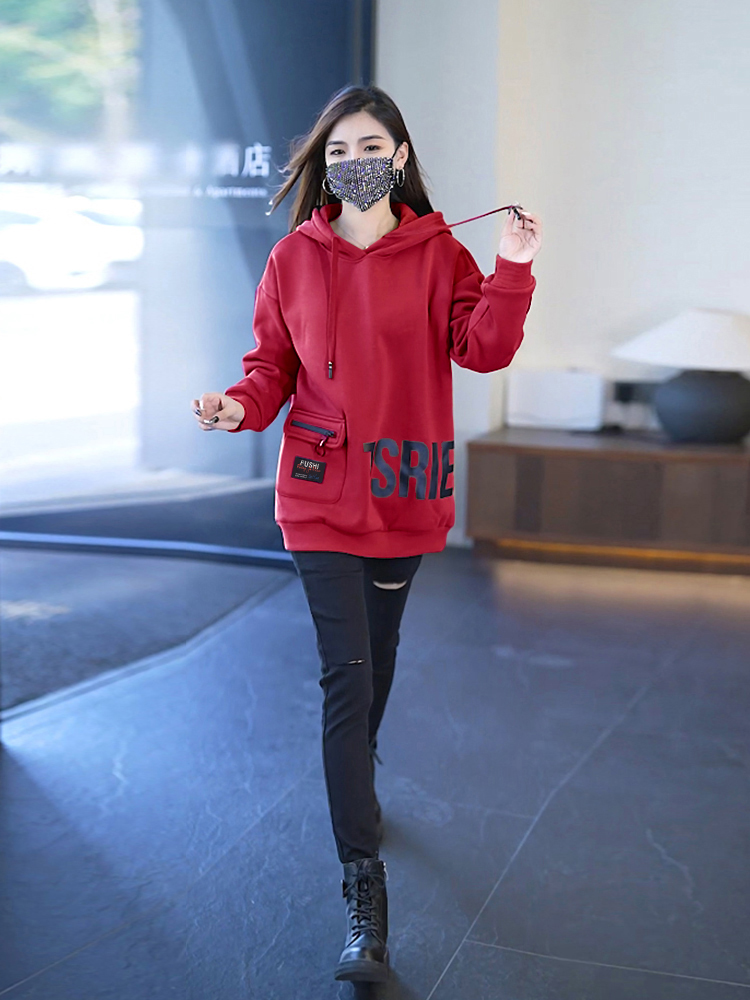 Loose spring long fashion hooded hoodie for women