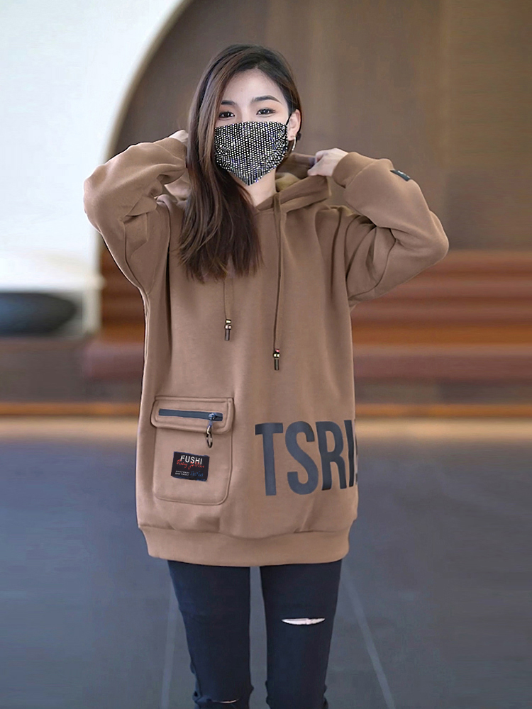 Loose spring long fashion hooded hoodie for women