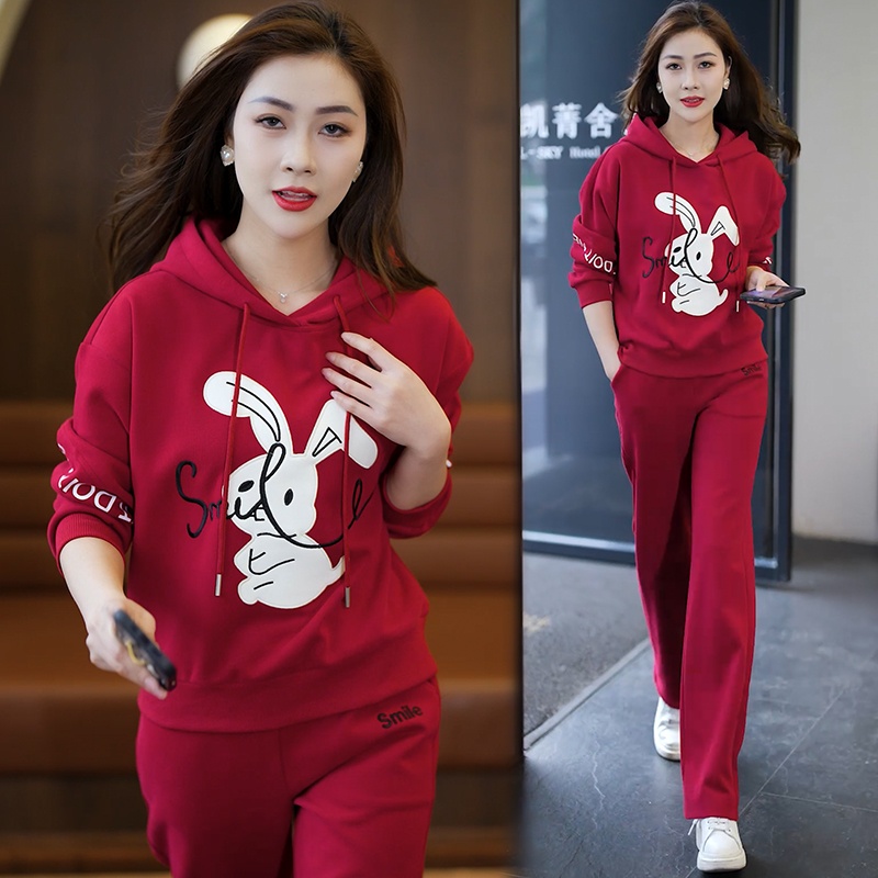 All-match loose spring hoodie 2pcs set for women