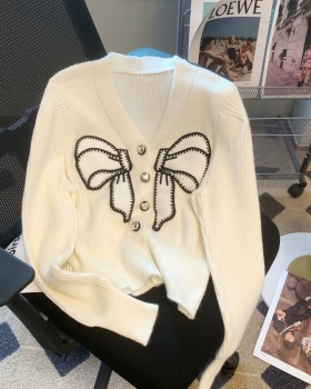 Embroidery bow sweater sweet cardigan