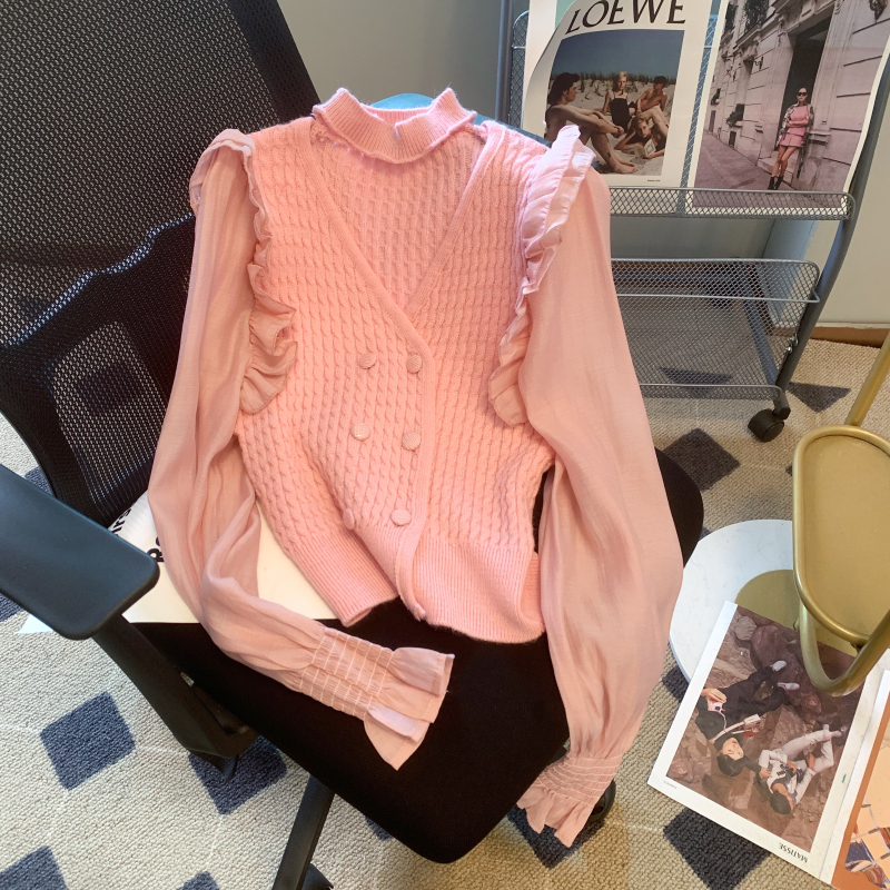 V-neck France style sweater spring cardigan for women