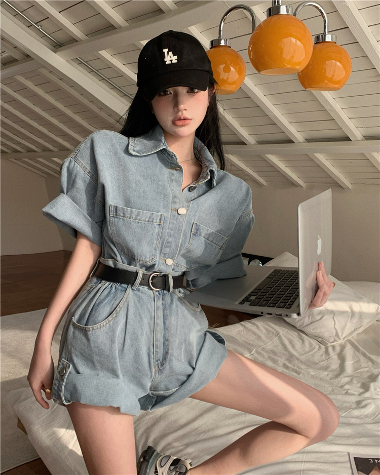 Short sleeve fashion shirt Korean style short jeans 2pcs set