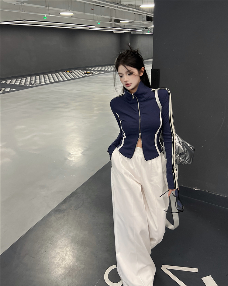 Casual slim coat wide leg tops 2pcs set for women