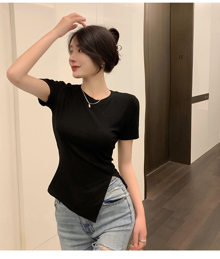 Irregular split T-shirt pure cotton short sleeve tops