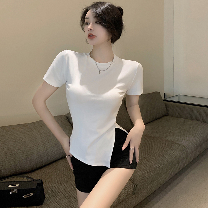 Irregular split T-shirt pure cotton short sleeve tops