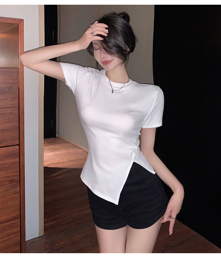 Irregular split T-shirt pure cotton short sleeve tops