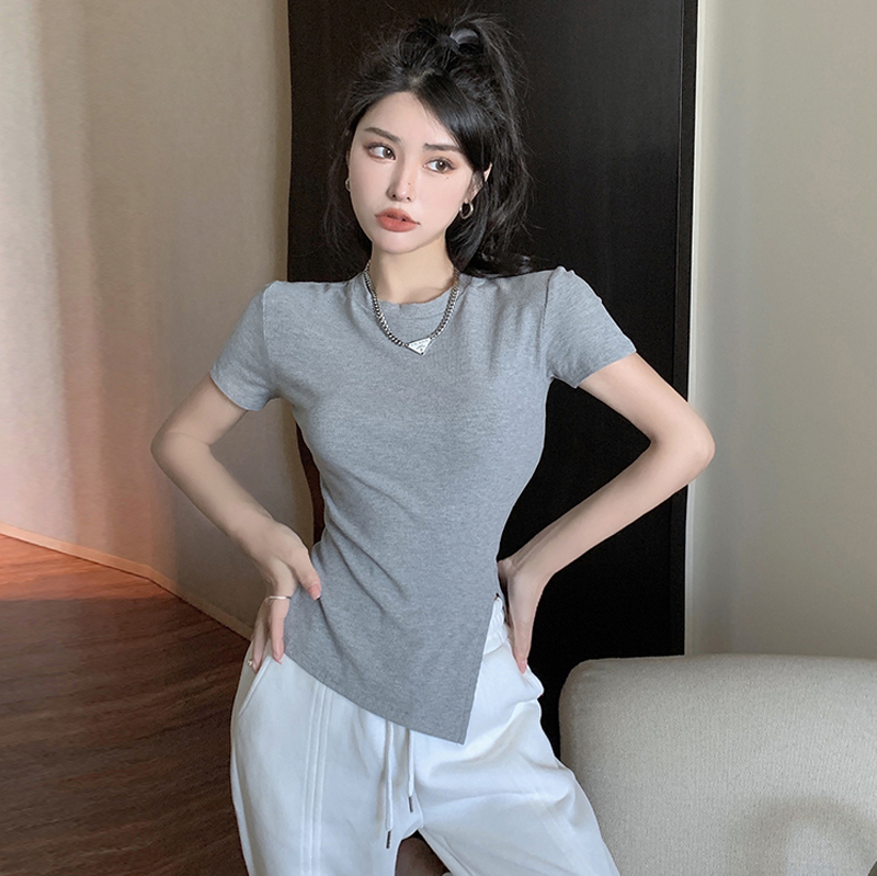 Irregular split T-shirt pure cotton short sleeve tops