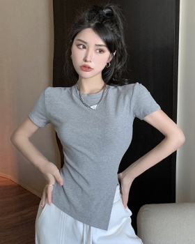 Irregular split T-shirt pure cotton short sleeve tops