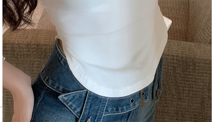 Slim square collar tops thin split T-shirt for women