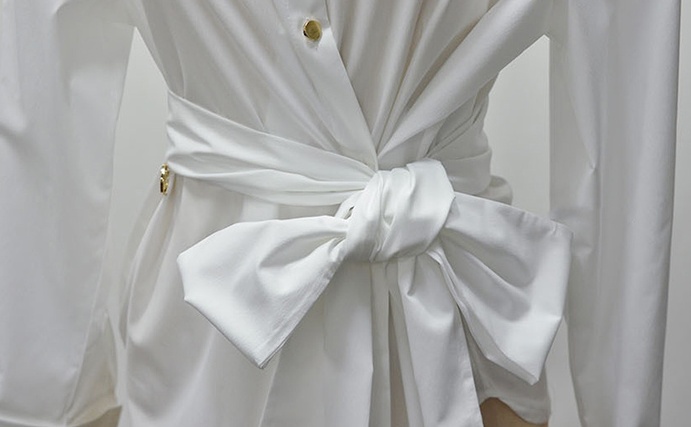 High waist lapel bow skirt white fashion shirt 2pcs set