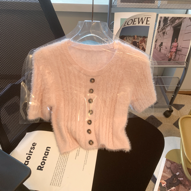 Mink velvet knitted cardigan slim coat for women