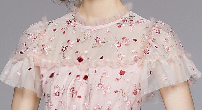 Short sleeve colors light lotus leaf embroidery dress
