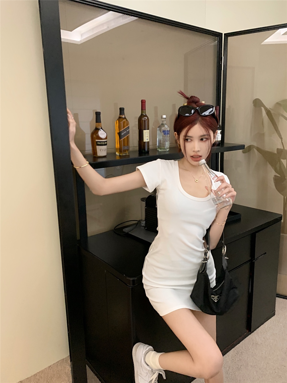 Spring and summer clavicle package hip dress for women