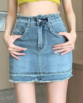 Retro elasticity anti emptied culottes burr denim skirt